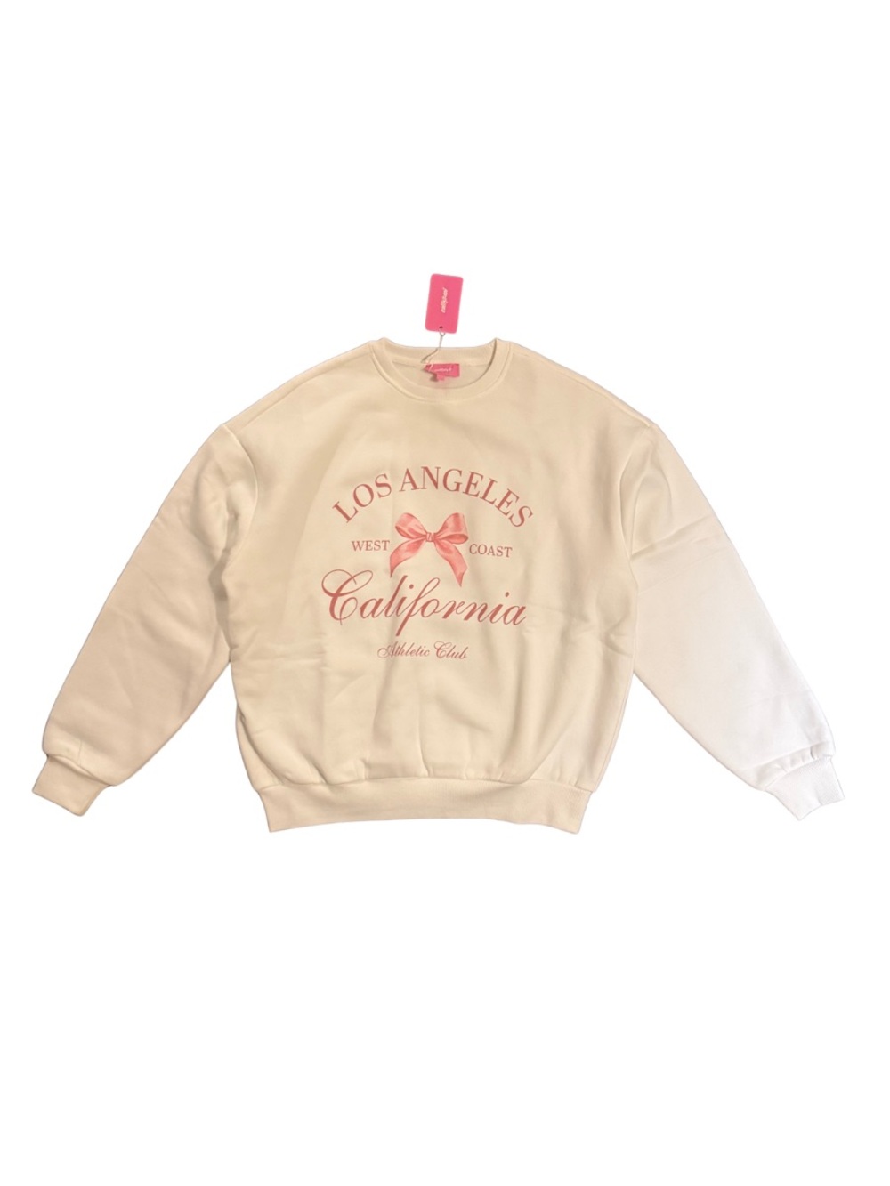 Edikted White Cali Bow Sweatshirt with pink font Coquette Balletcore NWT size XS